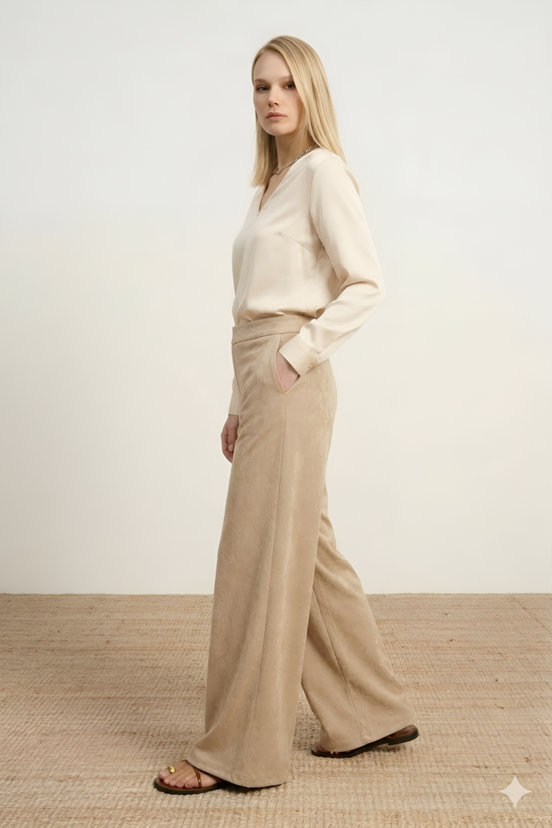 PANTALÓN DE PIERNA ANCHA COLOR BEIGE 2